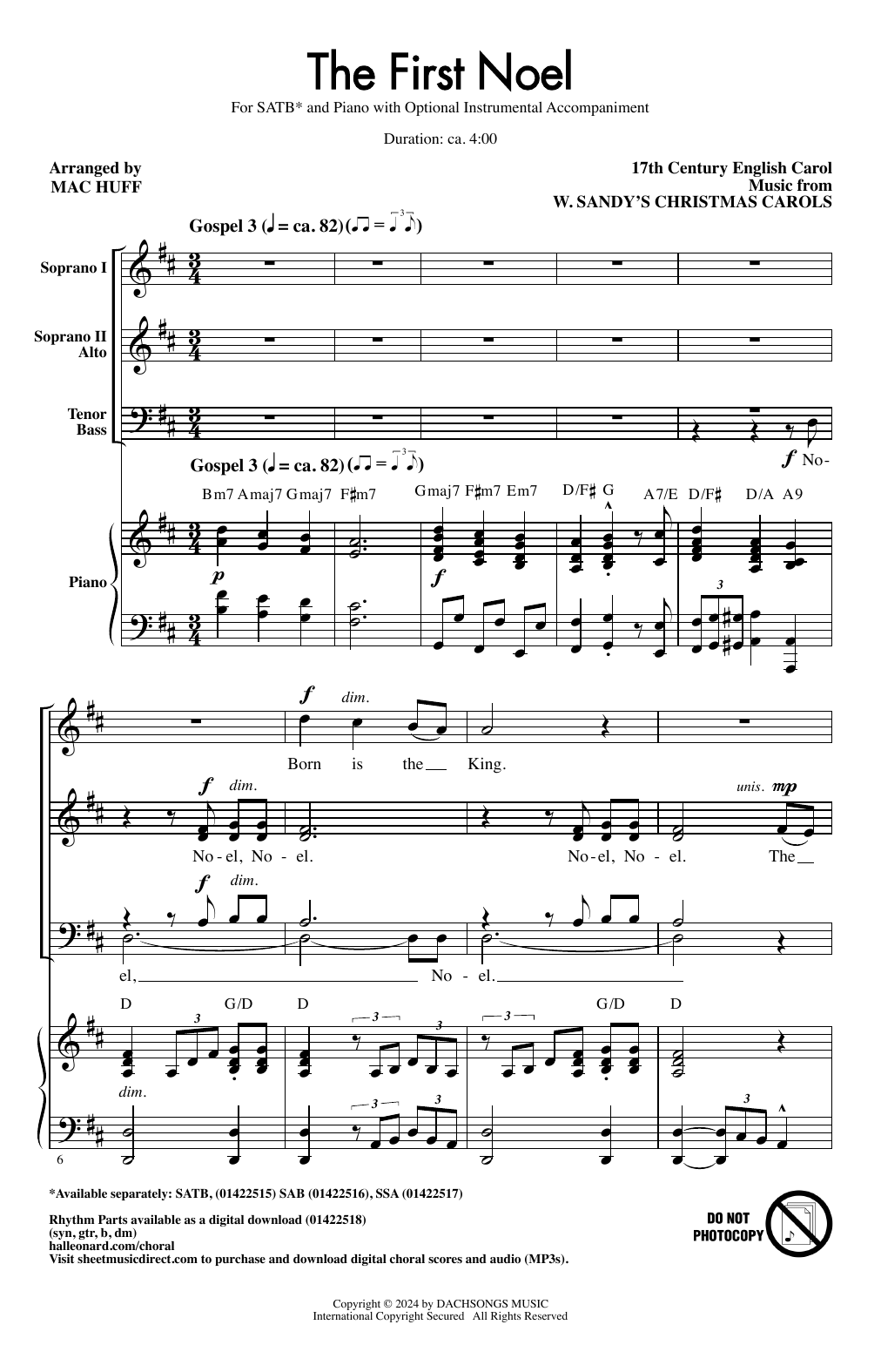 17th Century English Carol The First Noel (arr. Mac Huff) sheet music notes and chords arranged for SSA Choir