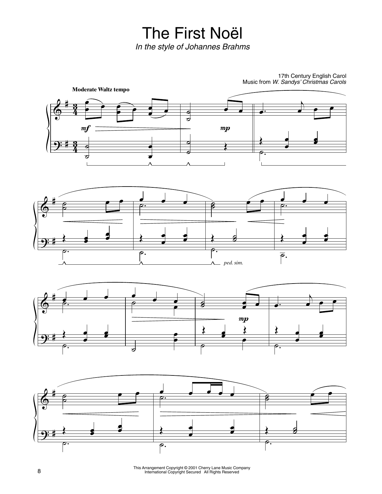 17th Century English Carol The First Noel (in the style of Johannes Brahms) (arr. Carol Klose) sheet music notes and chords. Download Printable PDF.