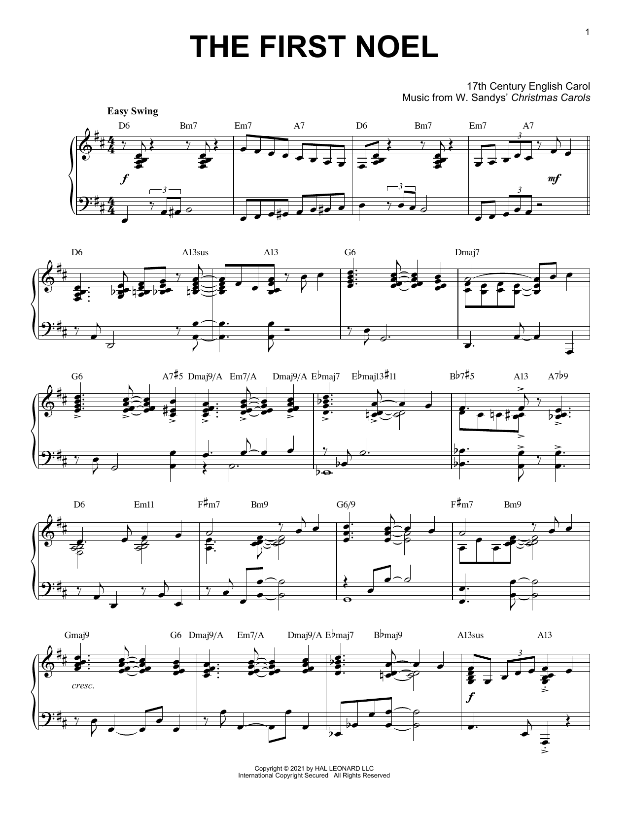 17th Century English Carol The First Noel [Jazz version] (arr. Brent Edstrom) sheet music notes and chords. Download Printable PDF.