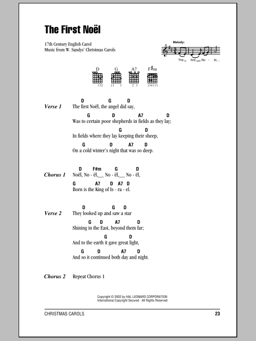 17th Century English Carol The First Noel sheet music notes and chords arranged for Super Easy Piano