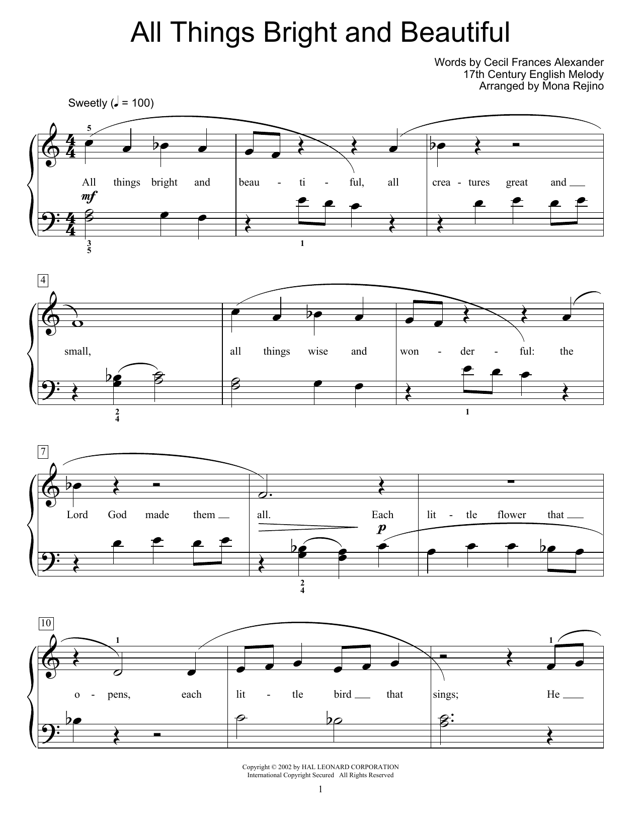 Traditional All Things Bright And Beautiful sheet music notes and chords. Download Printable PDF.