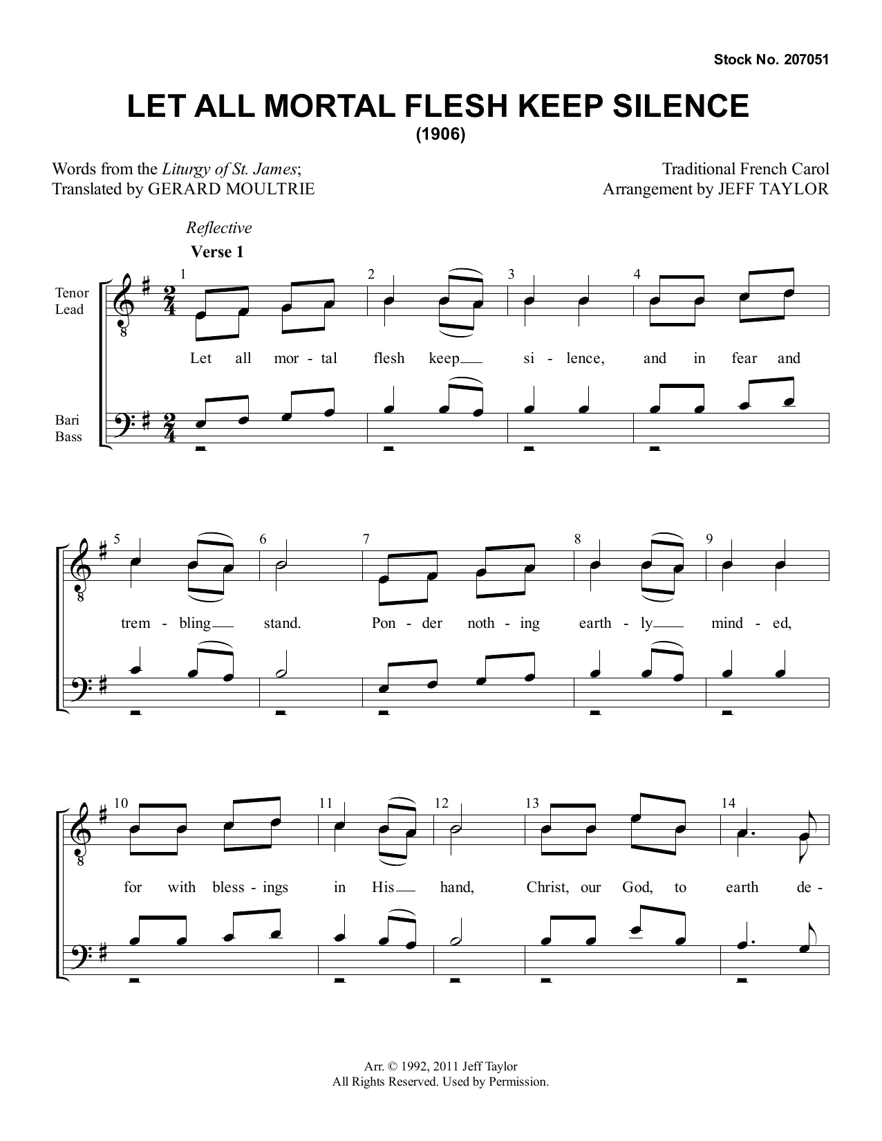 17th Century French Carol Let All Mortal Flesh Keep Silence (arr. Jeff Taylor) sheet music notes and chords. Download Printable PDF.