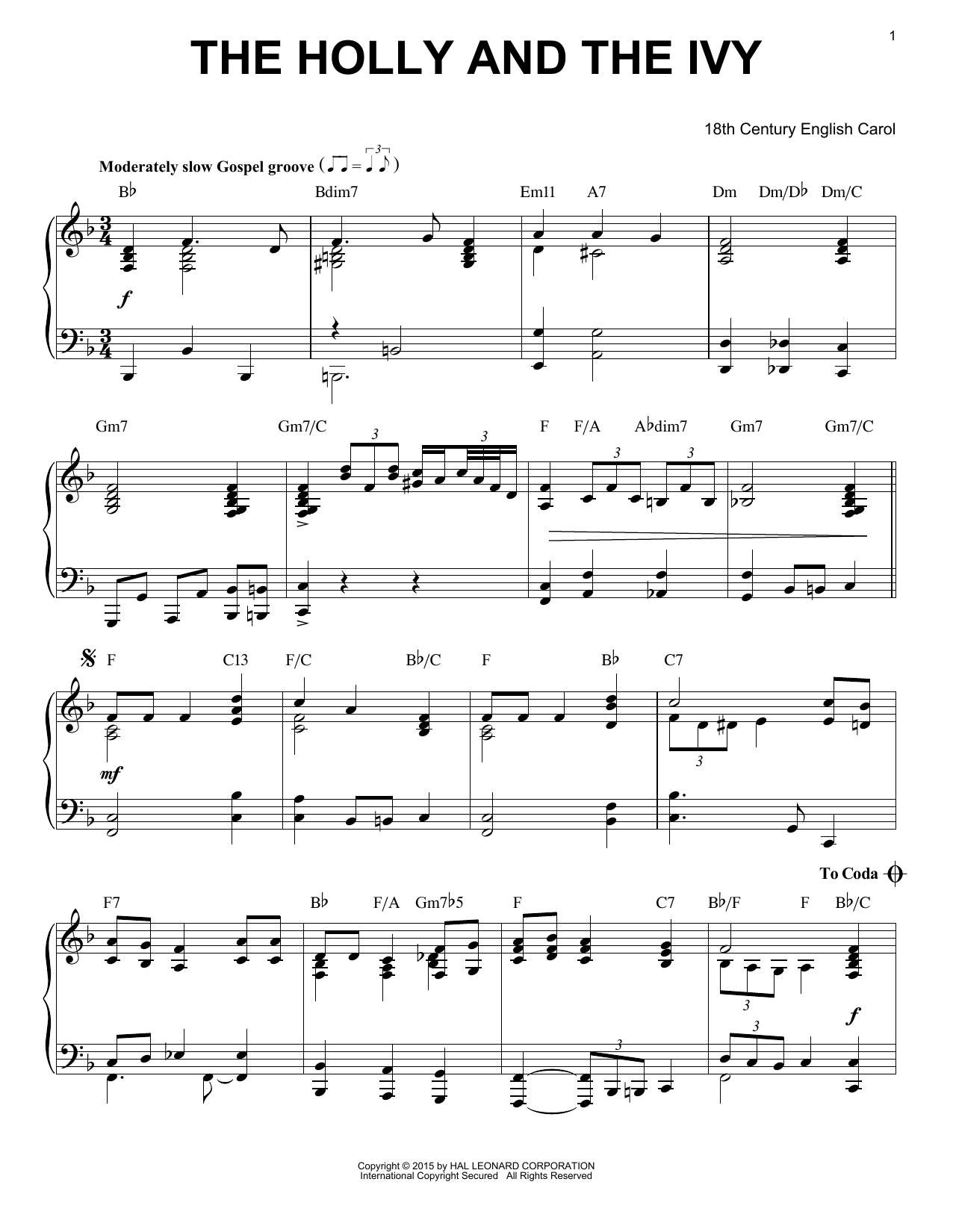 18th Century English Carol The Holly And The Ivy [Jazz version] (arr. Brent Edstrom) sheet music notes and chords. Download Printable PDF.