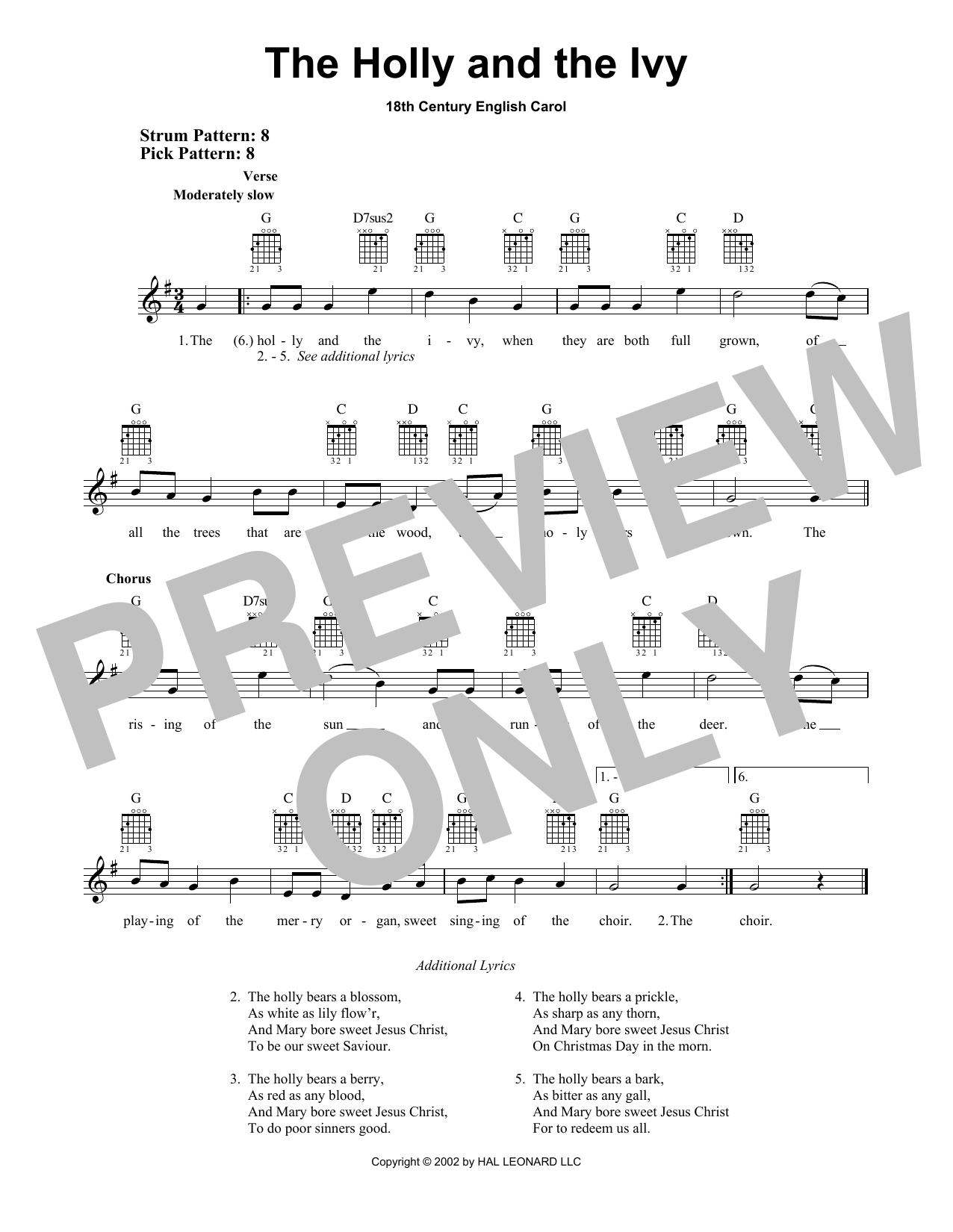 18th Century English Carol The Holly And The Ivy sheet music notes and chords. Download Printable PDF.