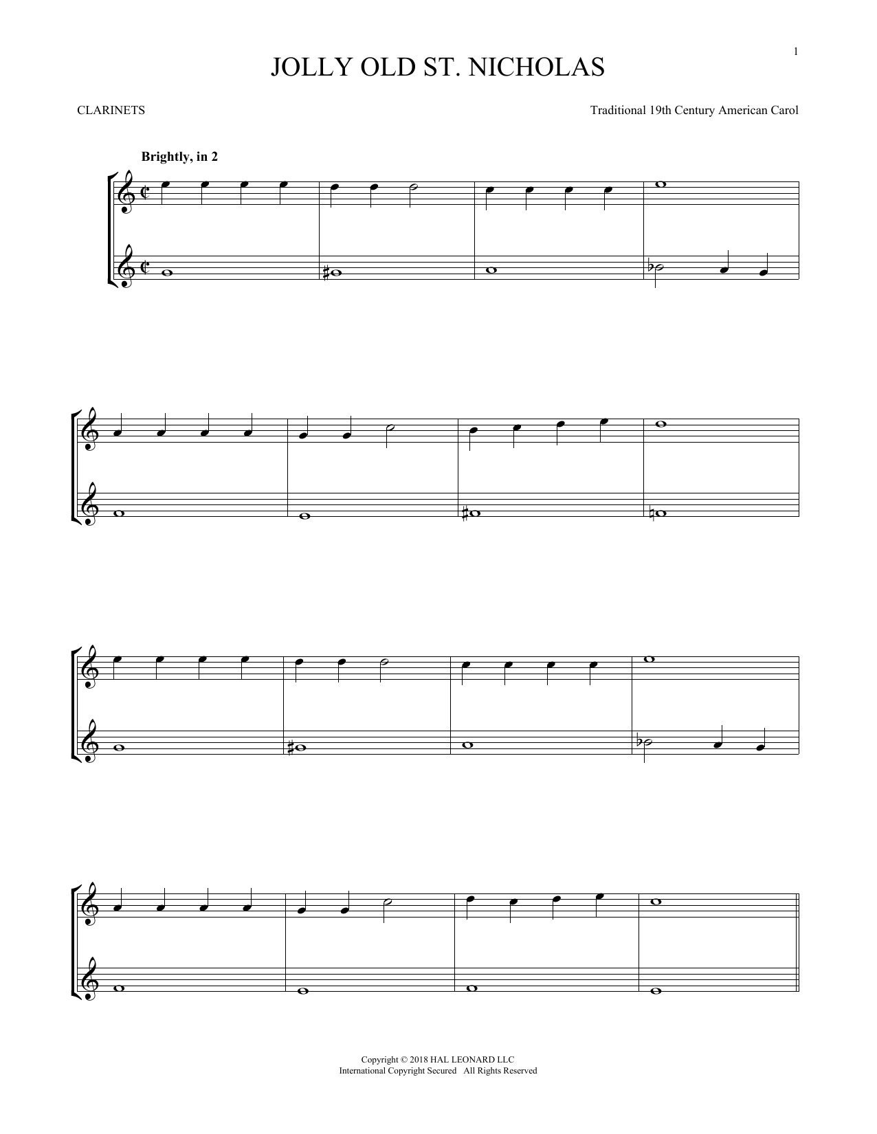 19th Century American Carol Jolly Old St. Nicholas sheet music notes and chords arranged for Guitar Lead Sheet