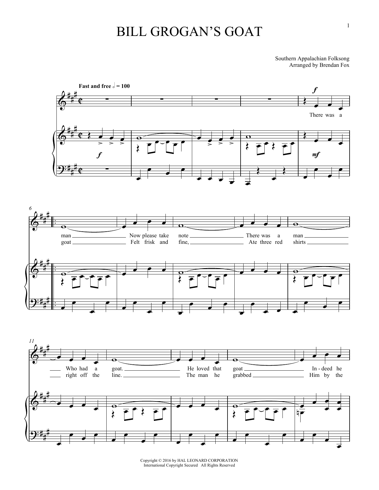 Traditional American Folksong Bill Grogan's Goat sheet music notes and chords arranged for Piano & Vocal