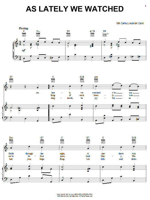 Traditional Carol As Lately We Watched sheet music notes and chords arranged for Piano, Vocal & Guitar Chords (Right-Hand Melody)