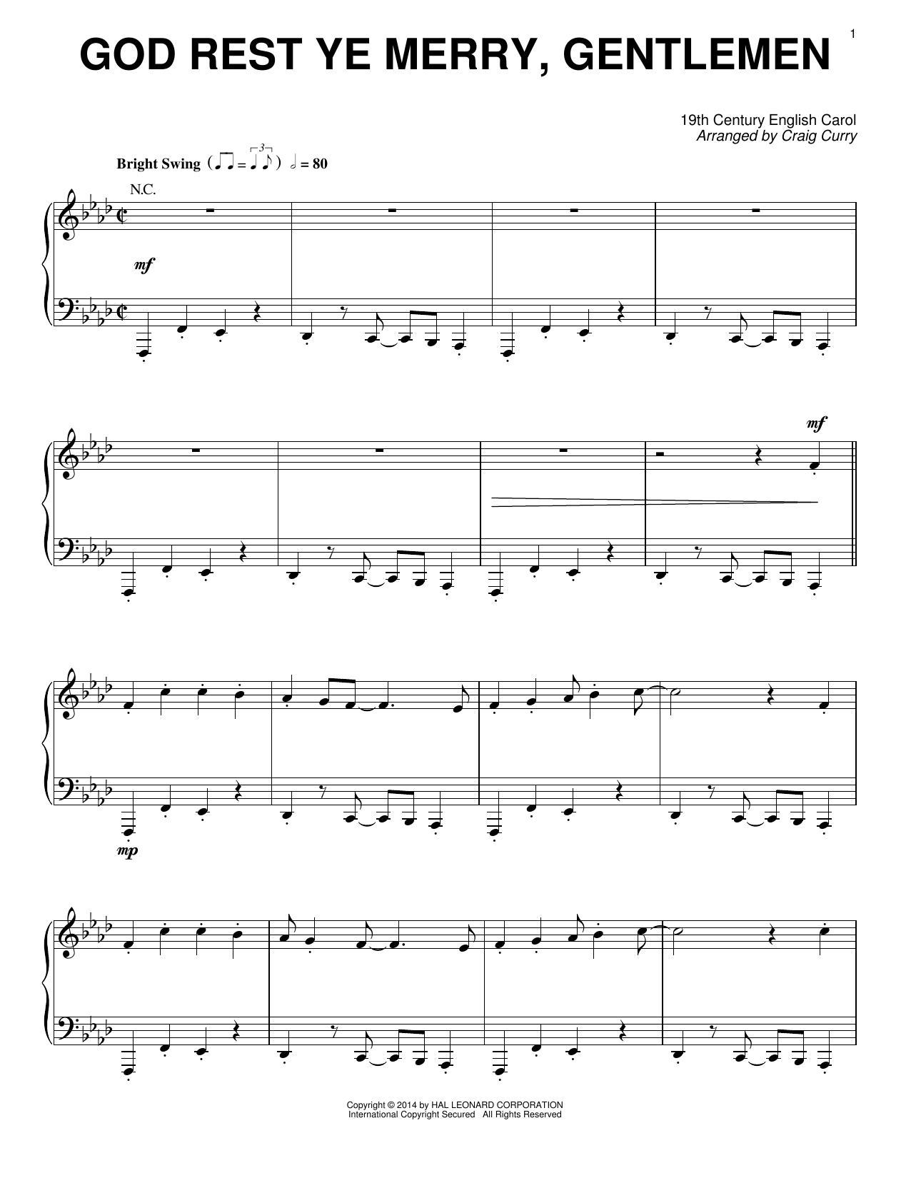 Craig Curry God Rest Ye Merry, Gentlemen sheet music notes and chords arranged for Piano Solo