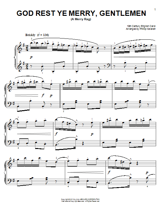 19th Century English Carol God Rest Ye Merry, Gentlemen [Ragtime version] (arr. Phillip Keveren) sheet music notes and chords. Download Printable PDF.