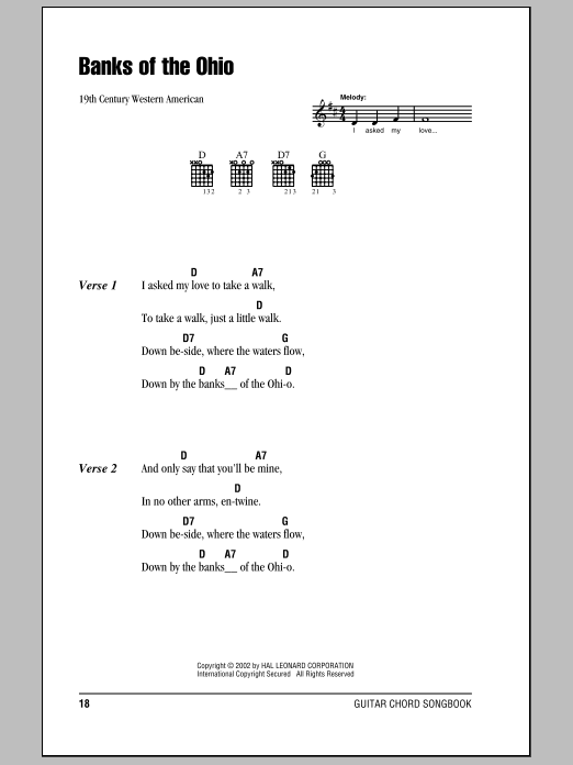 19th Century Western American Banks Of The Ohio sheet music notes and chords. Download Printable PDF.