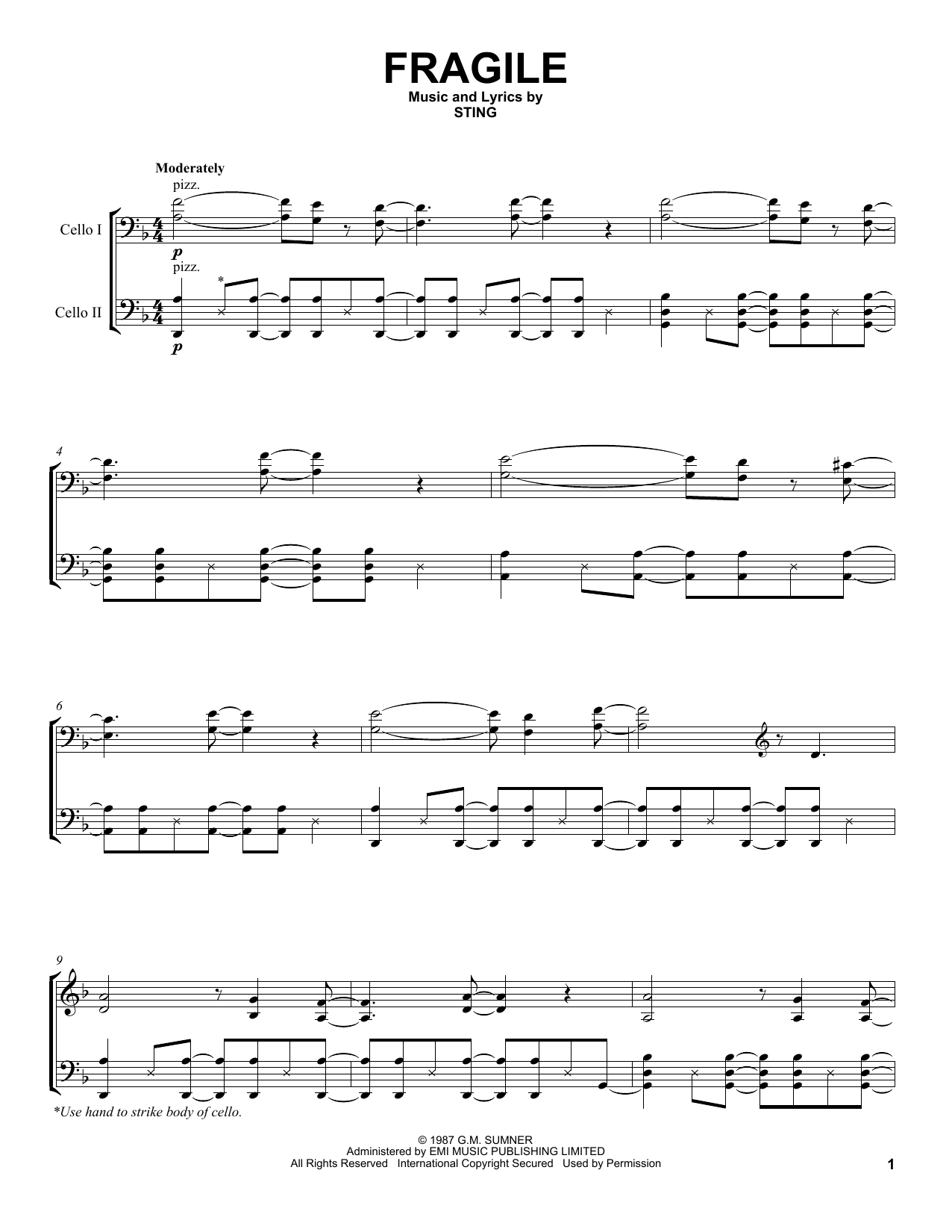 2Cellos Fragile sheet music notes and chords. Download Printable PDF.