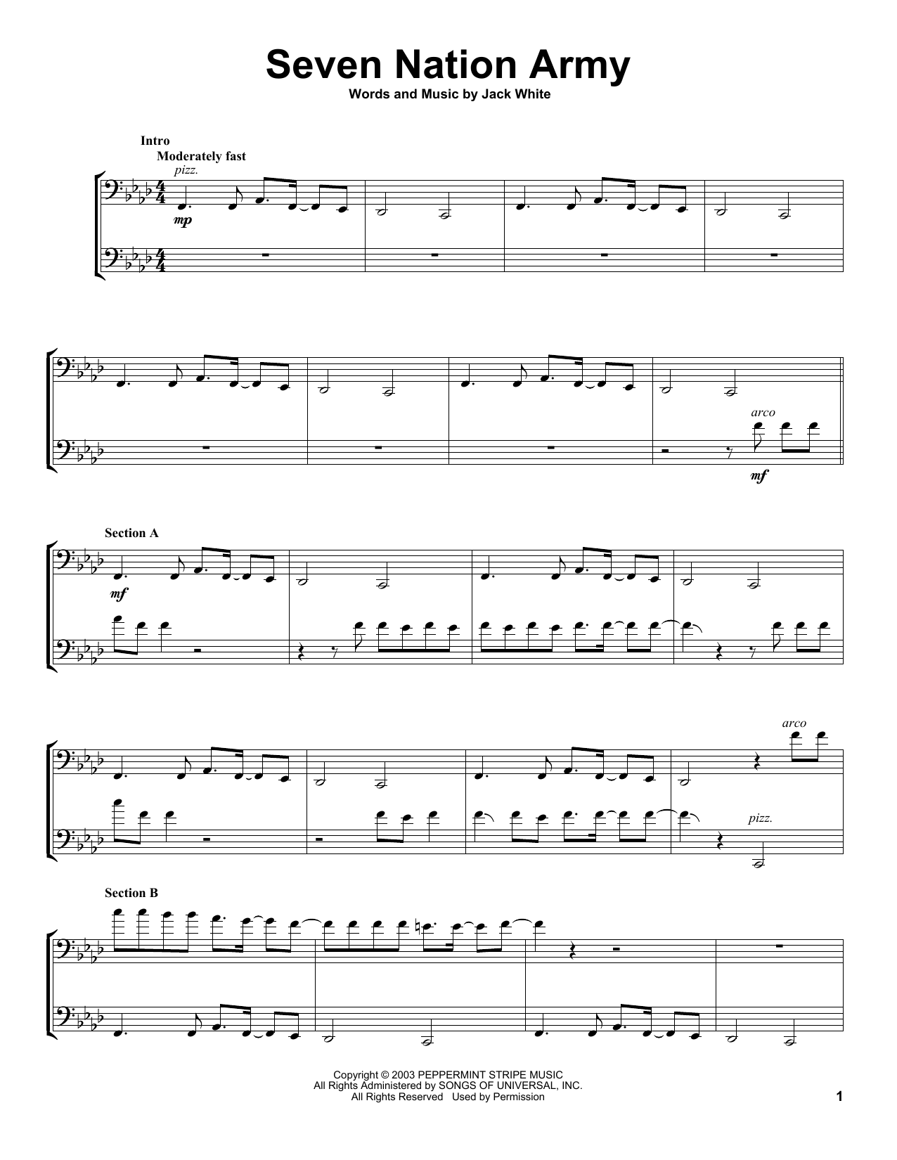 2Cellos Seven Nation Army sheet music notes and chords. Download Printable PDF.