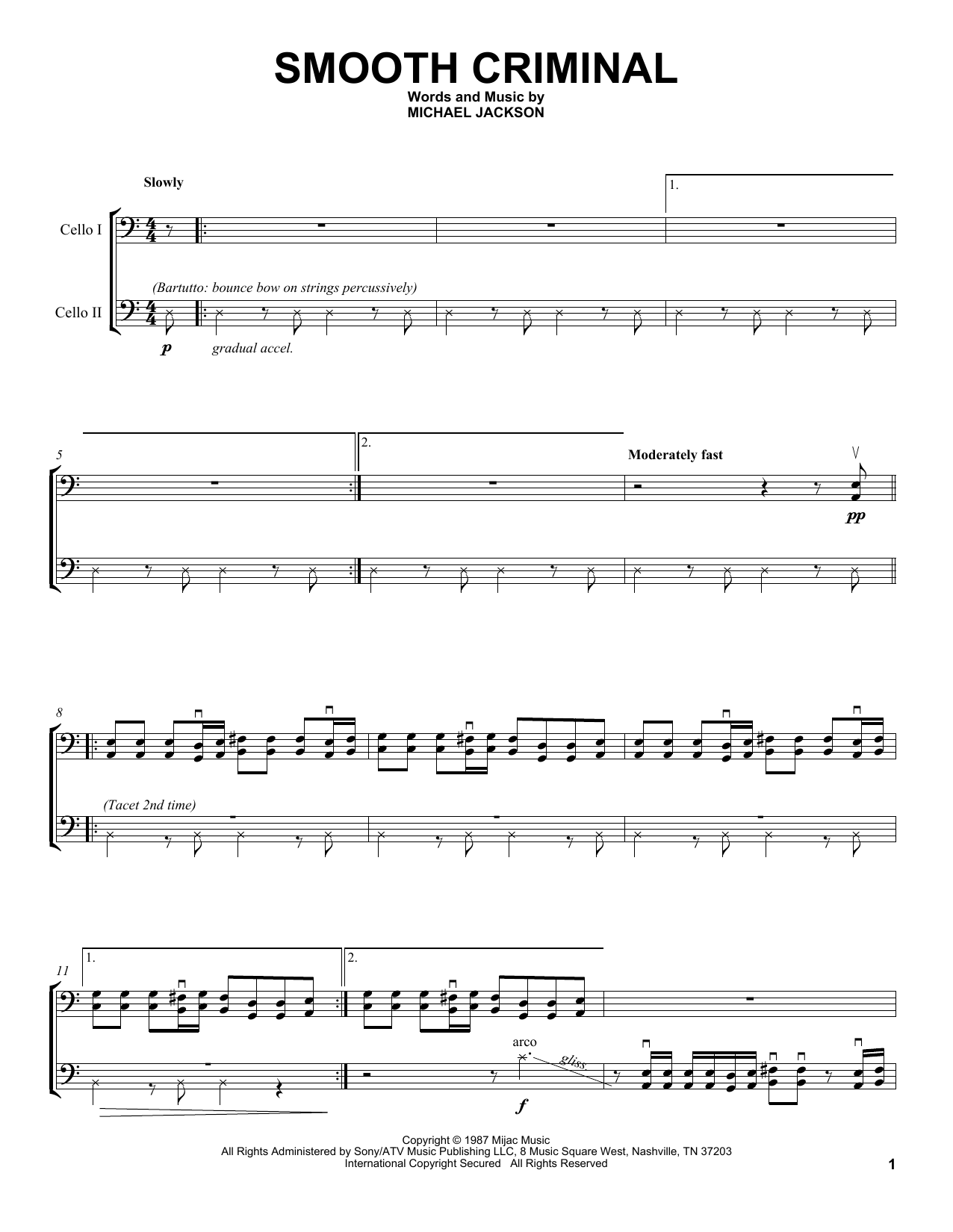 2Cellos Smooth Criminal sheet music notes and chords. Download Printable PDF.