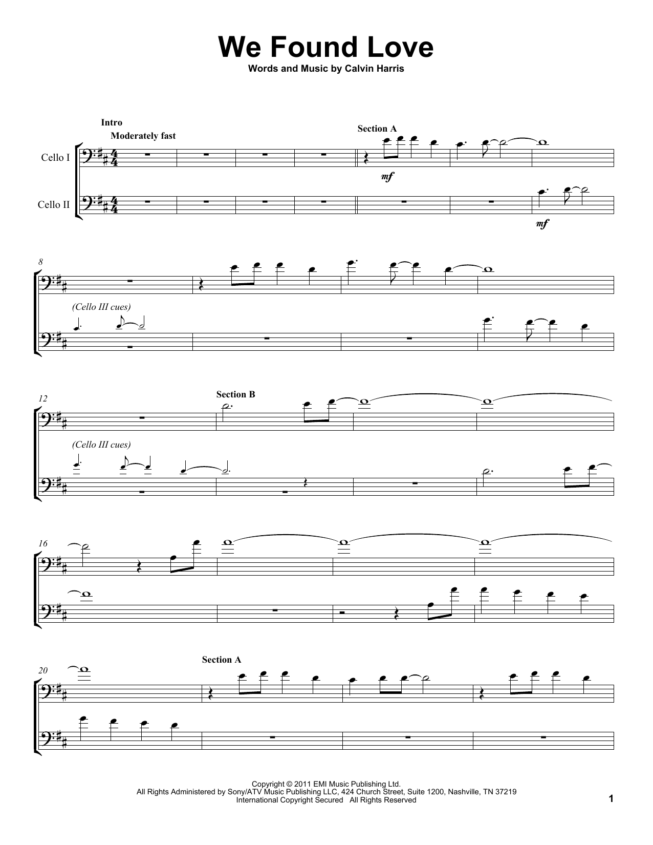 2Cellos We Found Love sheet music notes and chords. Download Printable PDF.