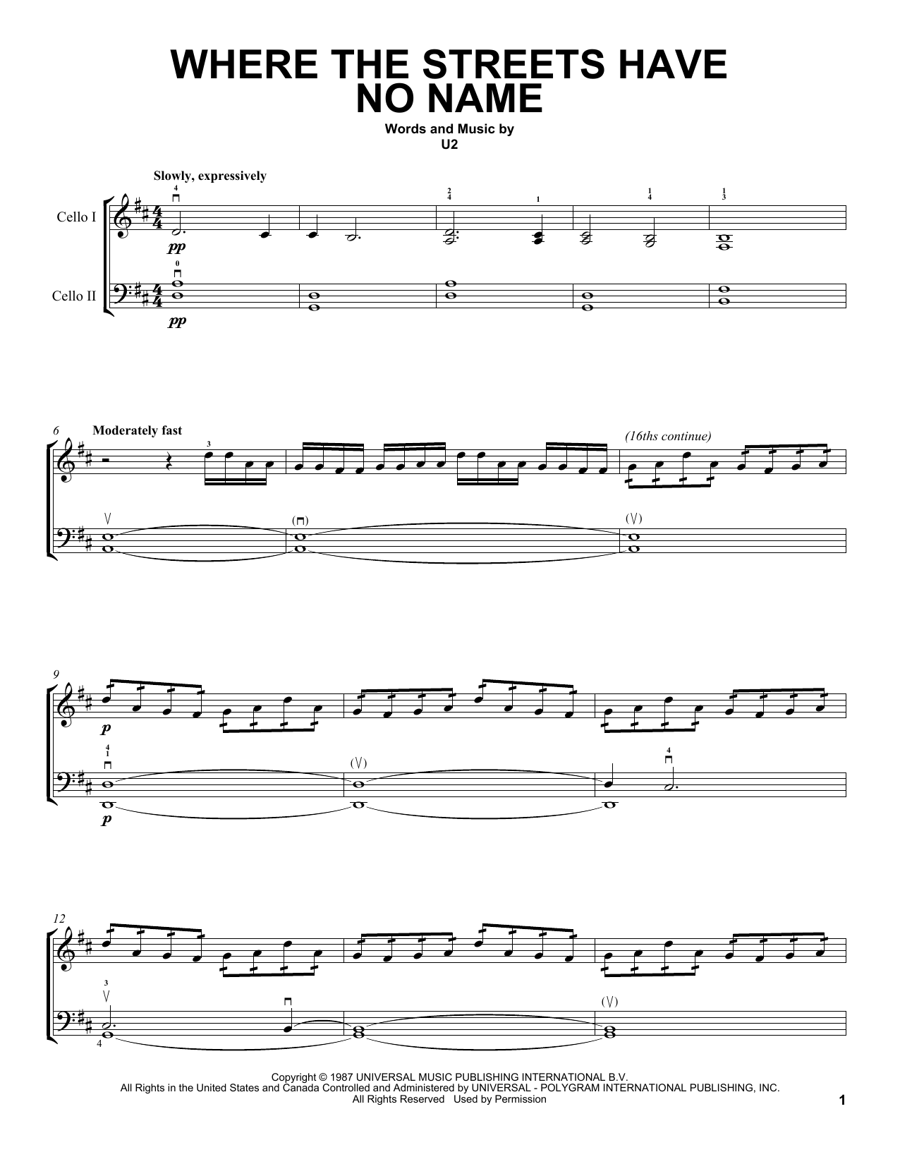 2Cellos Where The Streets Have No Name sheet music notes and chords. Download Printable PDF.