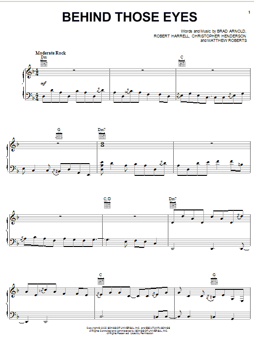 Learn to play 3 Doors Down Behind Those Eyes sheet music for Piano, Vocal & Guitar Chords (Right-Hand Melody) in minutes. Price: 7.8900$ 3 Doors Down Behind Those Eyes sheet music notes and chords arranged for Piano, Vocal & Guitar Chords (Right-Hand Melody)