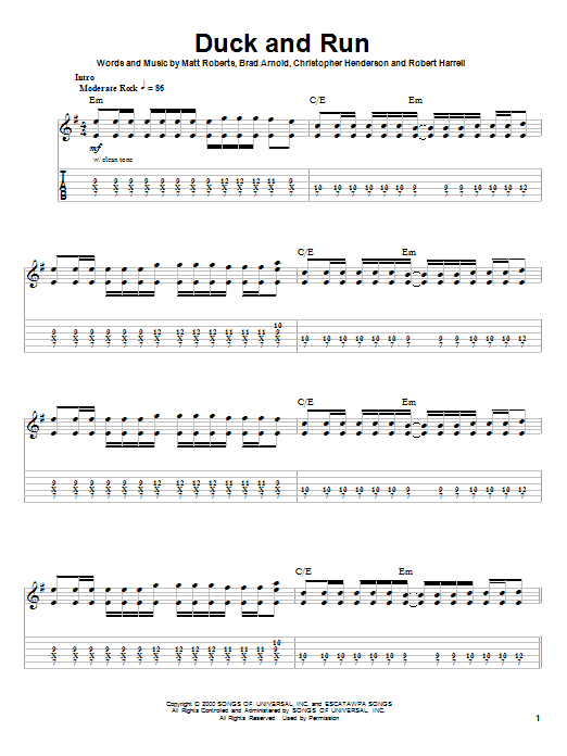 3 Doors Down Duck And Run sheet music notes and chords. Download Printable PDF.