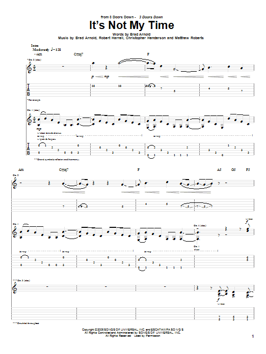 3 Doors Down It's Not My Time sheet music notes and chords. Download Printable PDF.