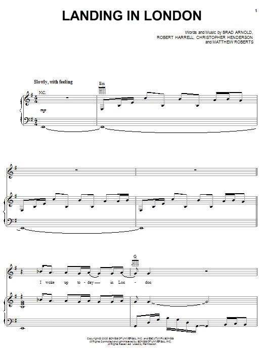 3 Doors Down Landing In London sheet music notes and chords. Download Printable PDF.