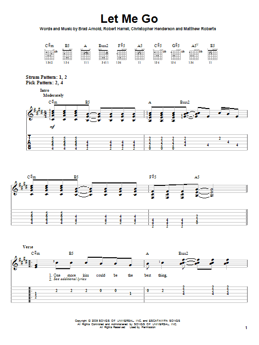 3 Doors Down Let Me Go sheet music notes and chords. Download Printable PDF.