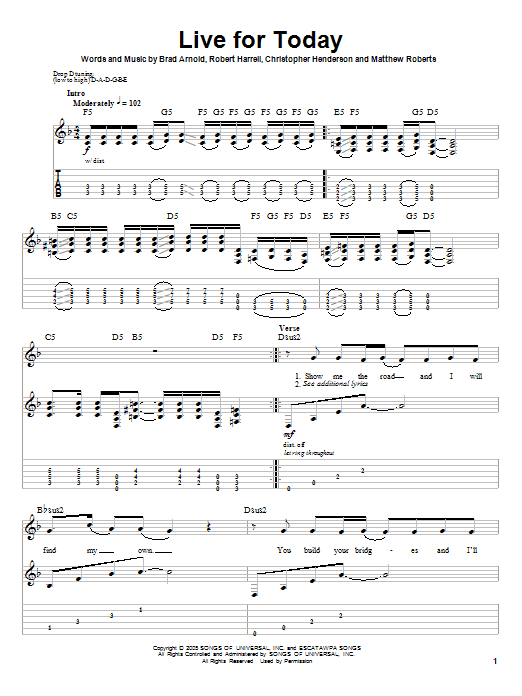 3 Doors Down Live For Today sheet music notes and chords. Download Printable PDF.