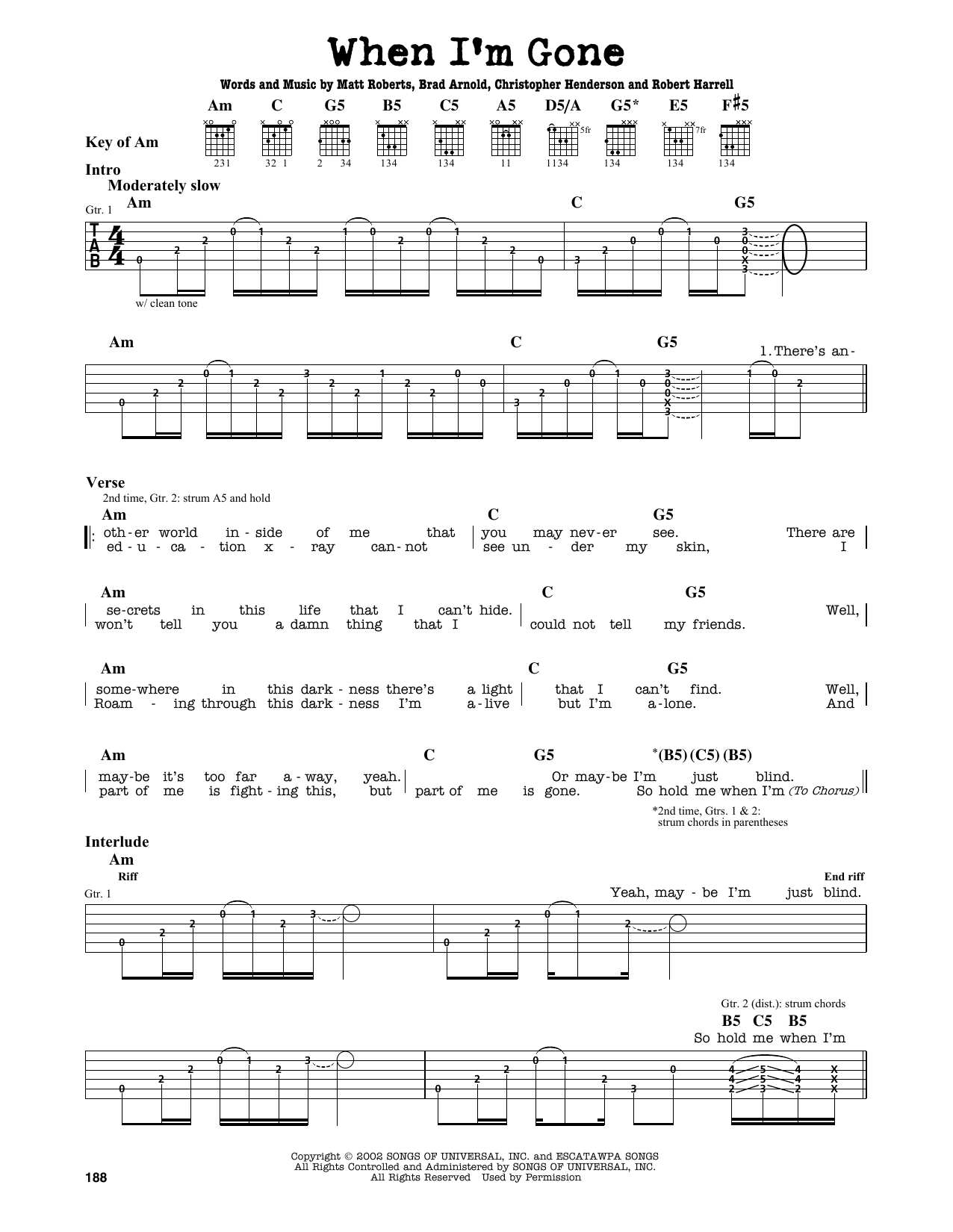 3 Doors Down When I'm Gone sheet music notes and chords. Download Printable PDF.