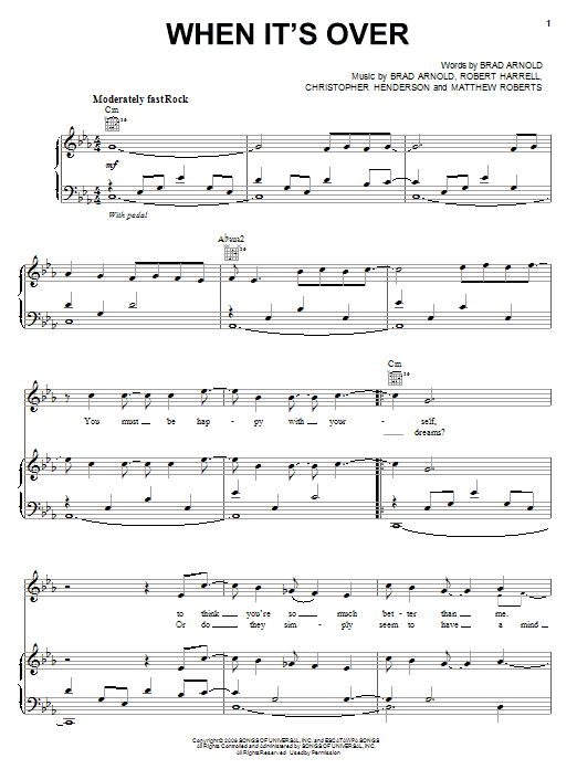 Learn to play 3 Doors Down When It's Over sheet music for Piano, Vocal & Guitar Chords (Right-Hand Melody) in minutes. Price: 7.8900$ 3 Doors Down When It's Over sheet music notes and chords arranged for Piano, Vocal & Guitar Chords (Right-Hand Melody)