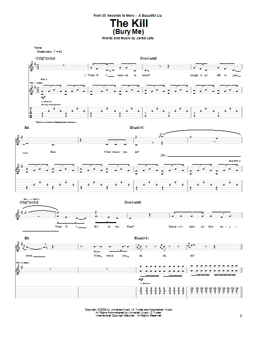 30 Seconds To Mars The Kill (Bury Me) sheet music notes and chords. Download Printable PDF.