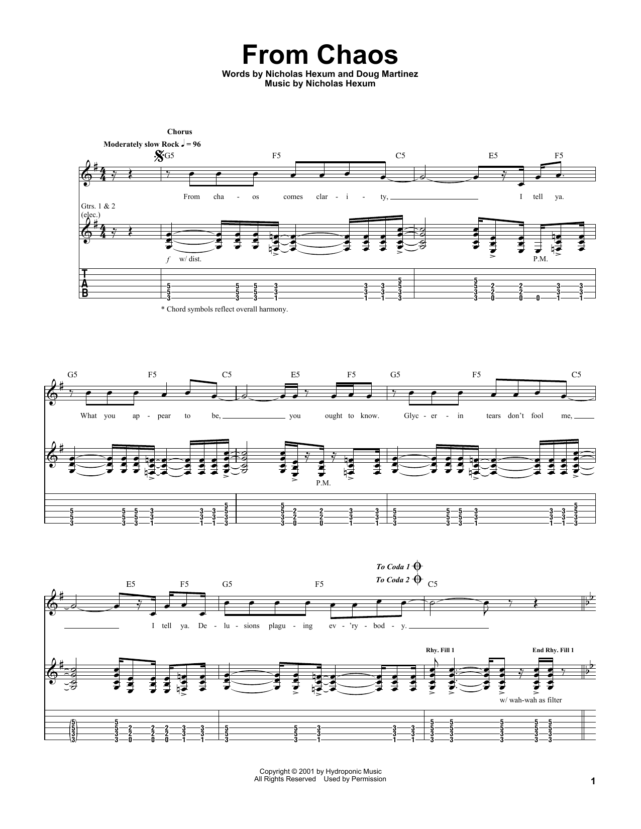 Learn to play 311 From Chaos sheet music for Guitar Tab in minutes. Price: 7.8900$ 311 From Chaos sheet music notes and chords arranged for Guitar Tab