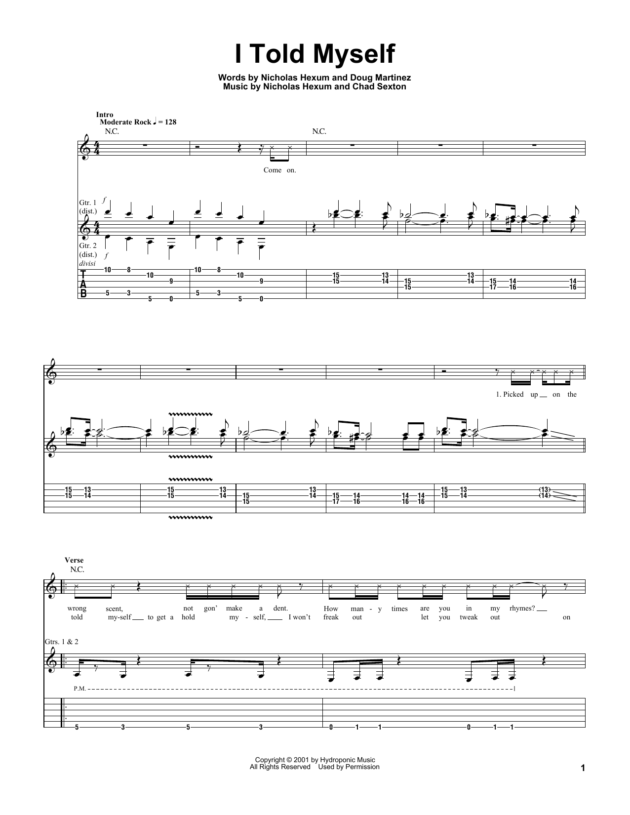 Learn to play 311 I Told Myself sheet music for Guitar Tab in minutes. Price: 7.8900$ 311 I Told Myself sheet music notes and chords arranged for Guitar Tab