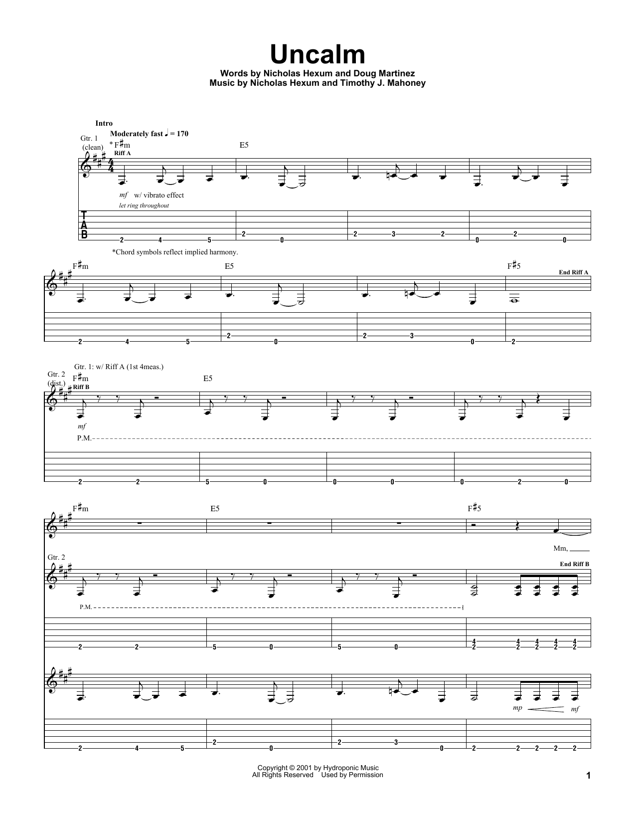 Learn to play 311 Uncalm sheet music for Guitar Tab in minutes. Price: 7.8900$ 311 Uncalm sheet music notes and chords arranged for Guitar Tab
