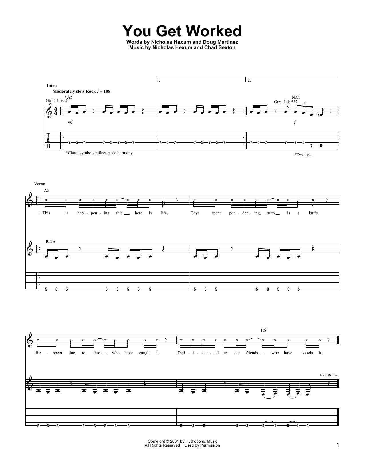 Learn to play 311 You Get Worked sheet music for Guitar Tab in minutes. Price: 7.8900$ 311 You Get Worked sheet music notes and chords arranged for Guitar Tab