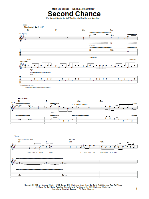 38 Special Second Chance sheet music notes and chords arranged for Guitar Tab