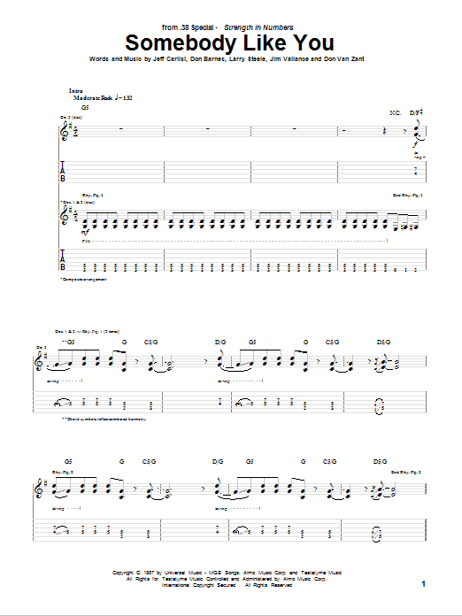 38 Special Somebody Like You sheet music notes and chords arranged for Guitar Tab