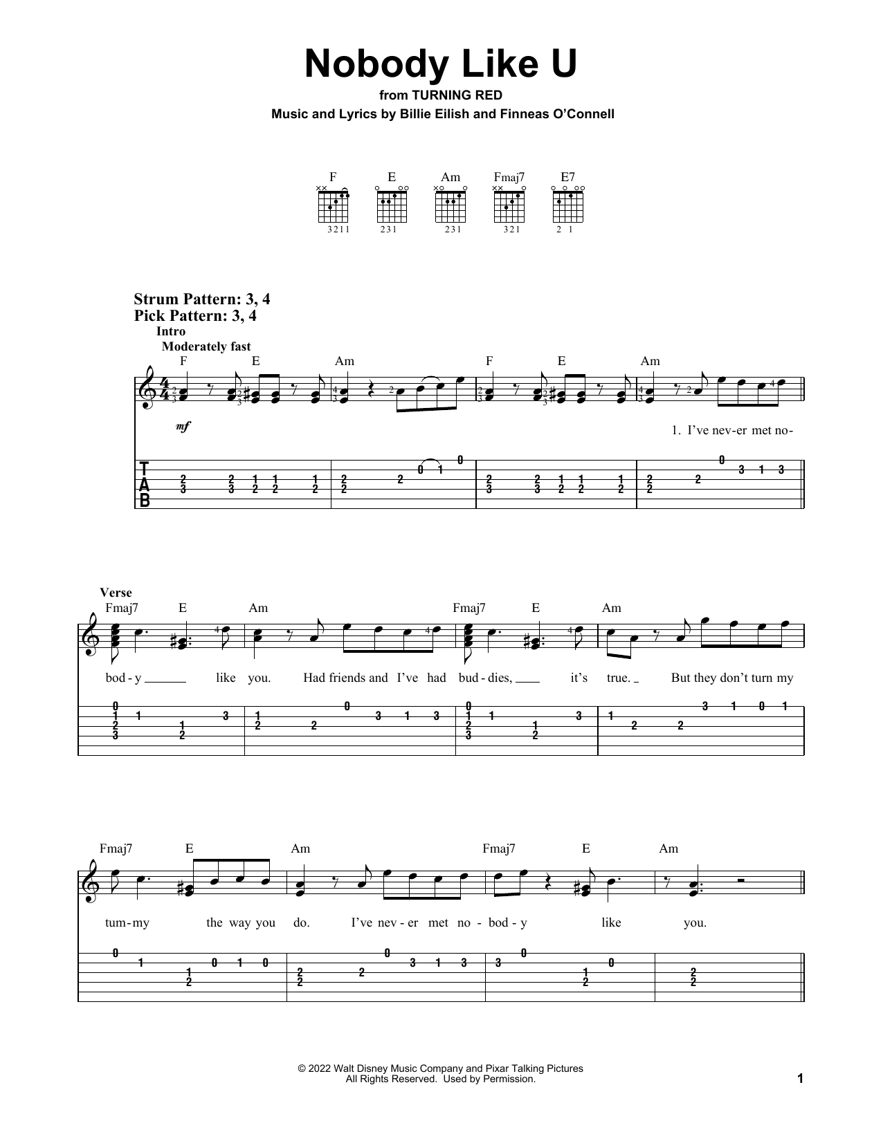 4*TOWN Nobody Like U (from Turning Red) sheet music notes and chords. Download Printable PDF.