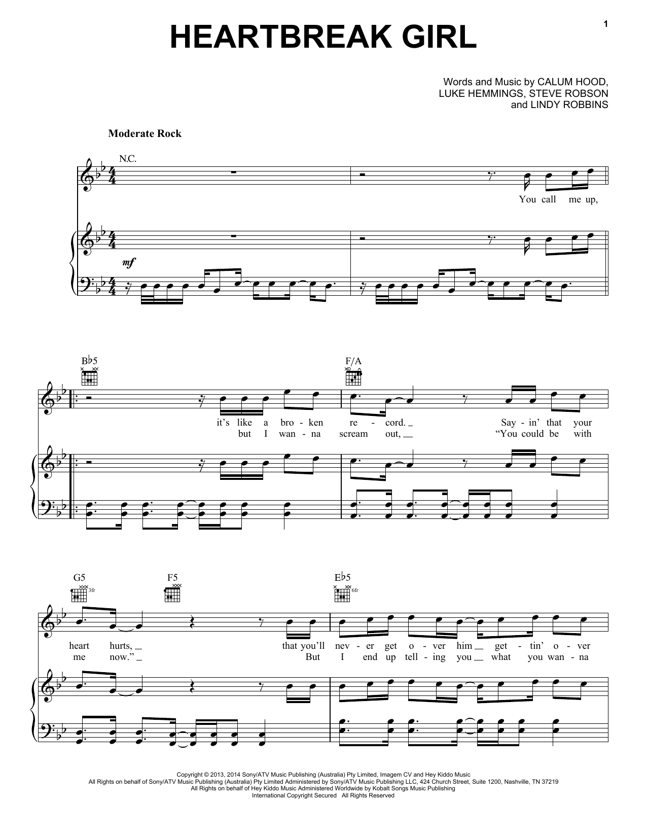 Learn to play 5 Seconds of Summer Heartbreak Girl sheet music for Piano, Vocal & Guitar Chords in minutes. Price: 7.8900$ 5 Seconds of Summer Heartbreak Girl sheet music notes and chords arranged for Piano, Vocal & Guitar Chords