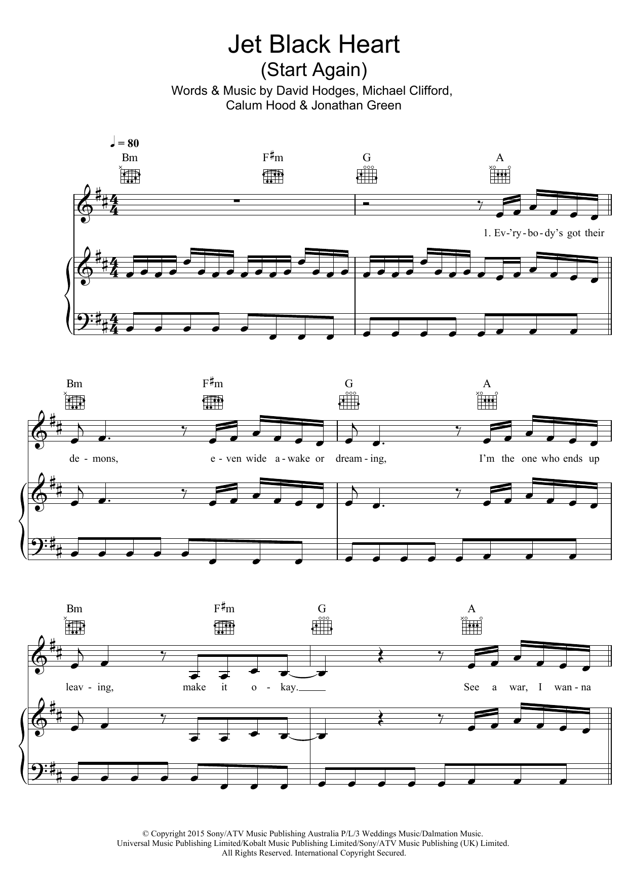Learn to play 5 Seconds of Summer Jet Black Heart (Start Again) sheet music for Piano, Vocal & Guitar Chords in minutes. Price: 7.8900$ 5 Seconds of Summer Jet Black Heart (Start Again) sheet music notes and chords arranged for Piano, Vocal & Guitar Chords