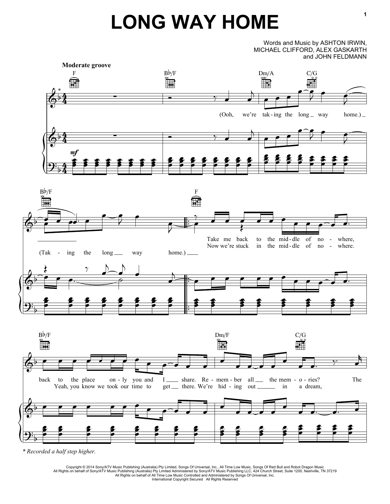 5 Seconds of Summer Long Way Home sheet music notes and chords arranged for Piano, Vocal & Guitar Chords