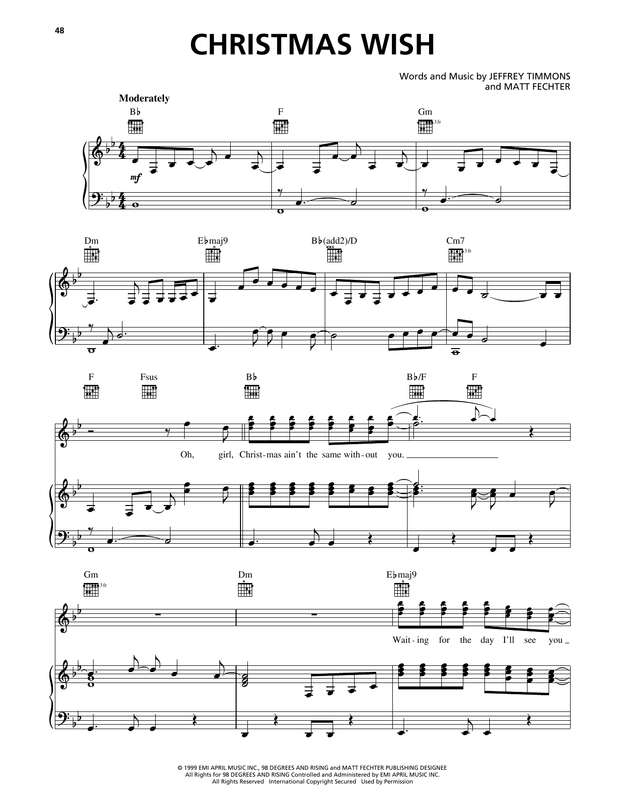 98º Christmas Wish sheet music notes and chords. Download Printable PDF.