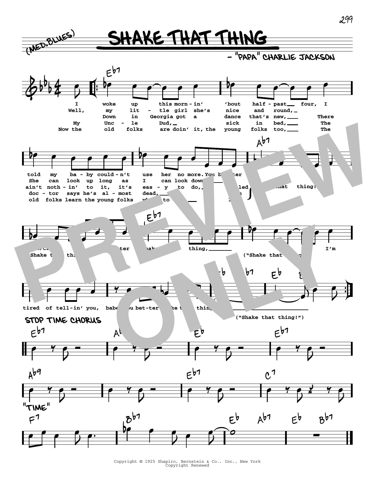 Papa Charlie Jackson Shake That Thing (arr. Robert Rawlins) sheet music notes and chords arranged for Real Book – Melody, Lyrics & Chords