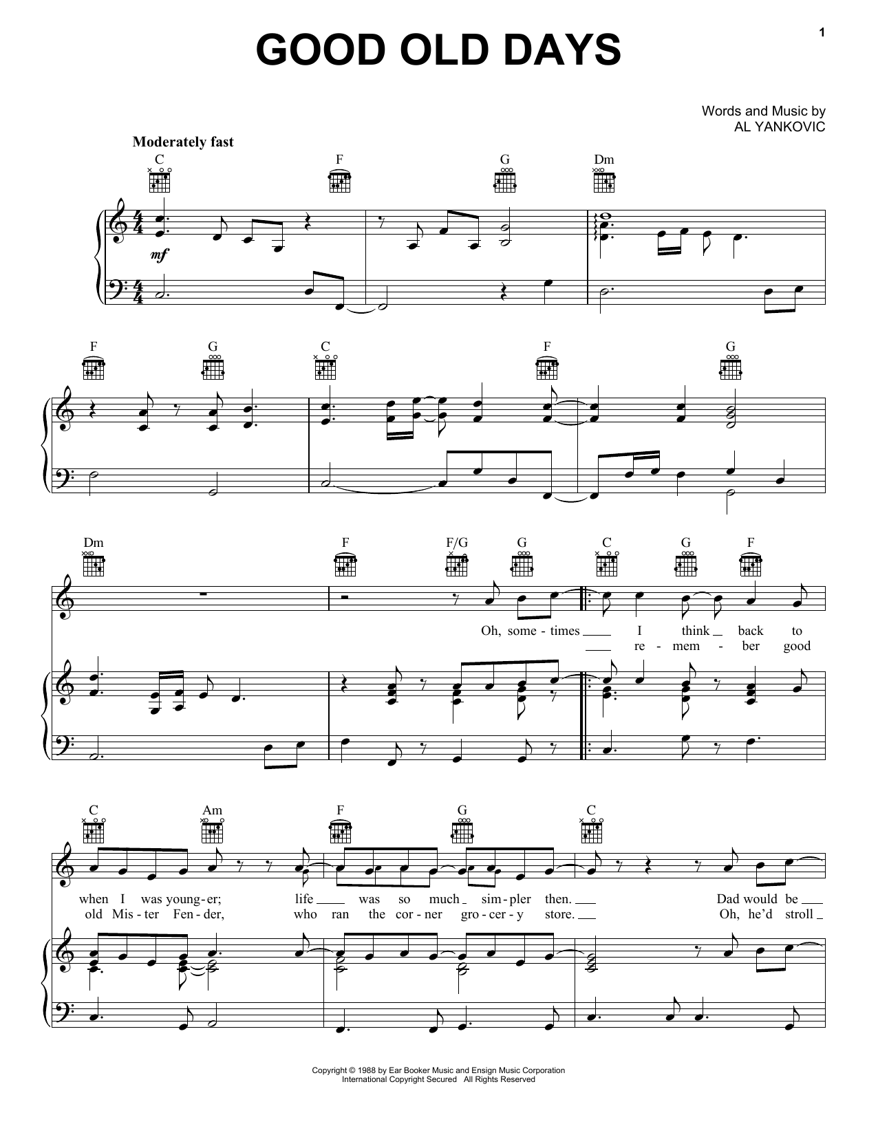 Weird Al Yankovic Good Old Days sheet music notes and chords arranged for Piano, Vocal & Guitar Chords (Right-Hand Melody)