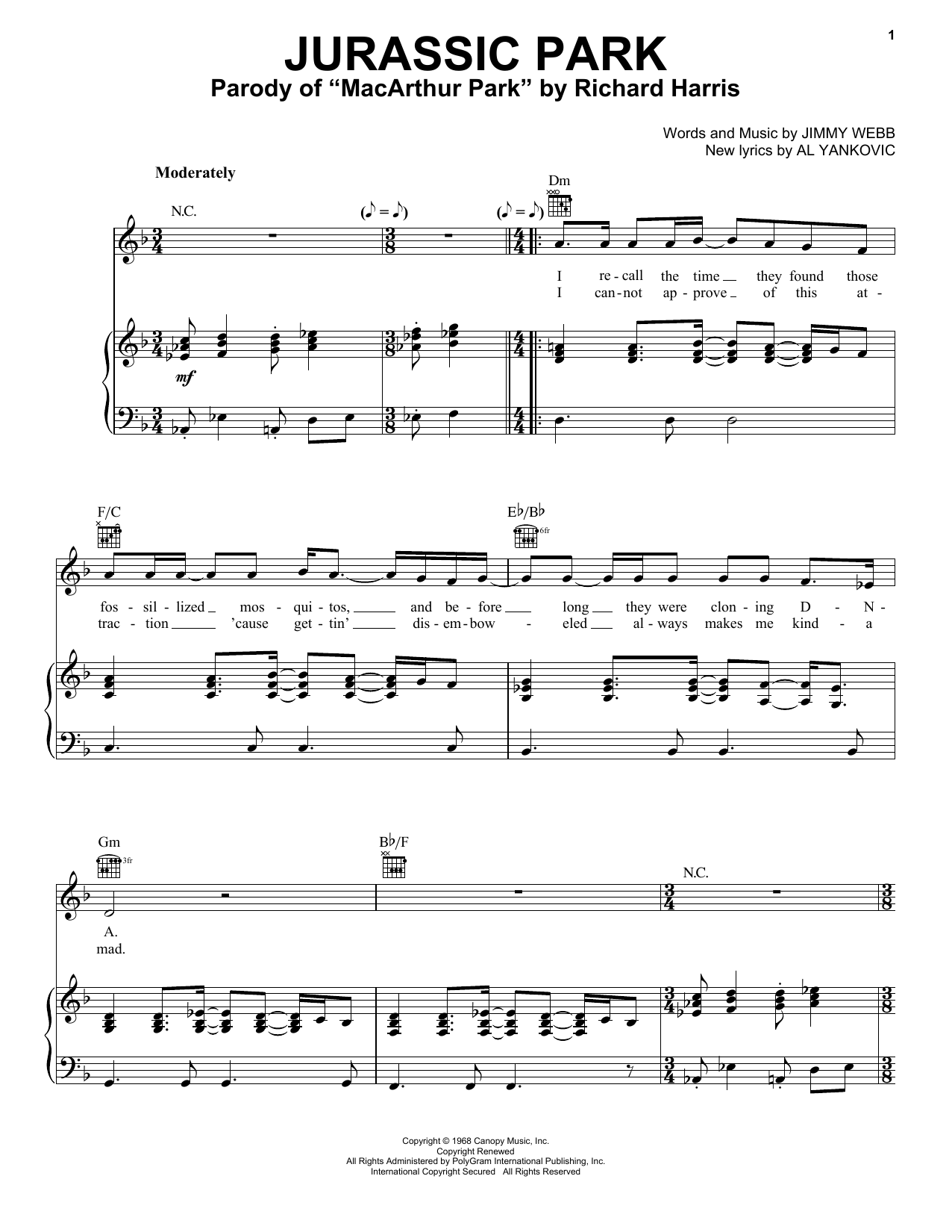 Weird Al Yankovic Jurassic Park sheet music notes and chords. Download Printable PDF.