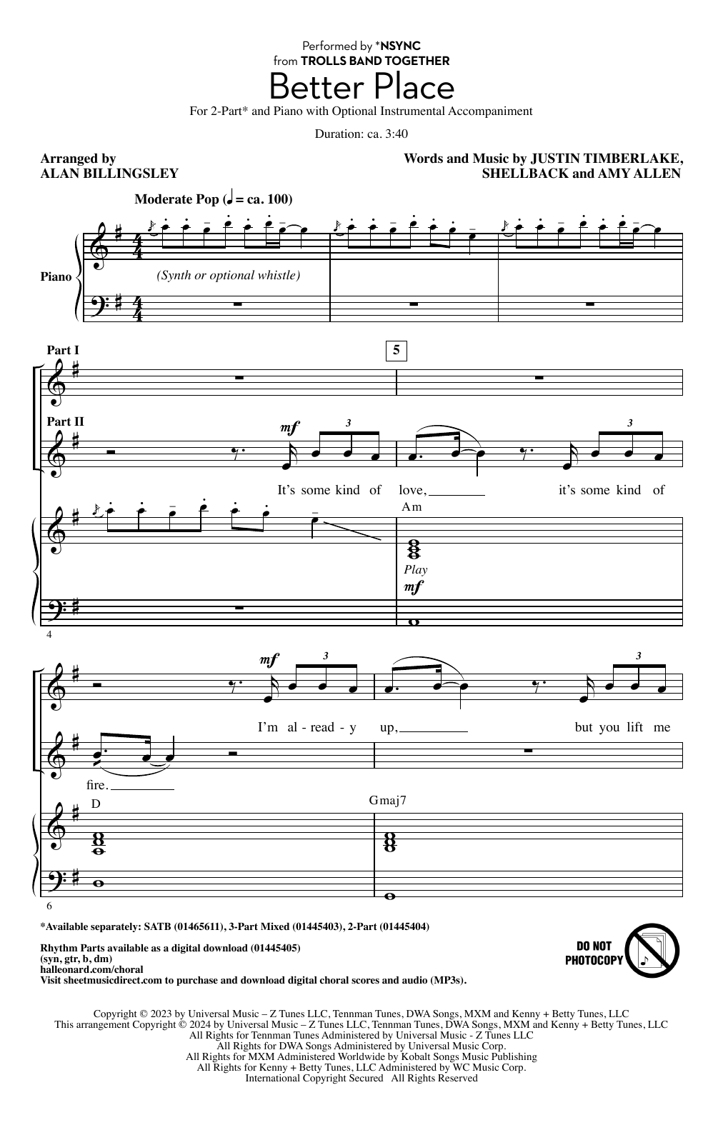 *NSYNC Better Place (arr. Alan Billingsley) sheet music notes and chords. Download Printable PDF.