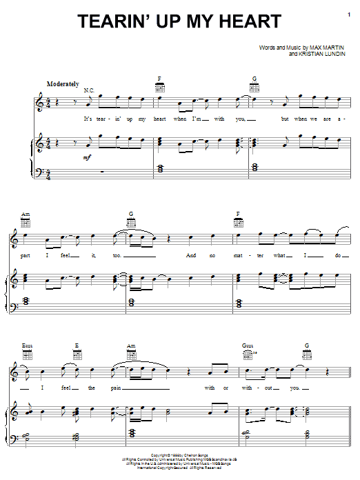 'N Sync Tearin' Up My Heart sheet music notes and chords. Download Printable PDF.