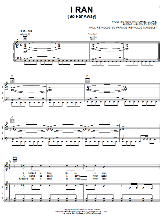 A Flock Of Seagulls I Ran (So Far Away) sheet music notes and chords. Download Printable PDF.