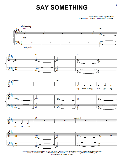 A Great Big World Say Something sheet music notes and chords. Download Printable PDF.