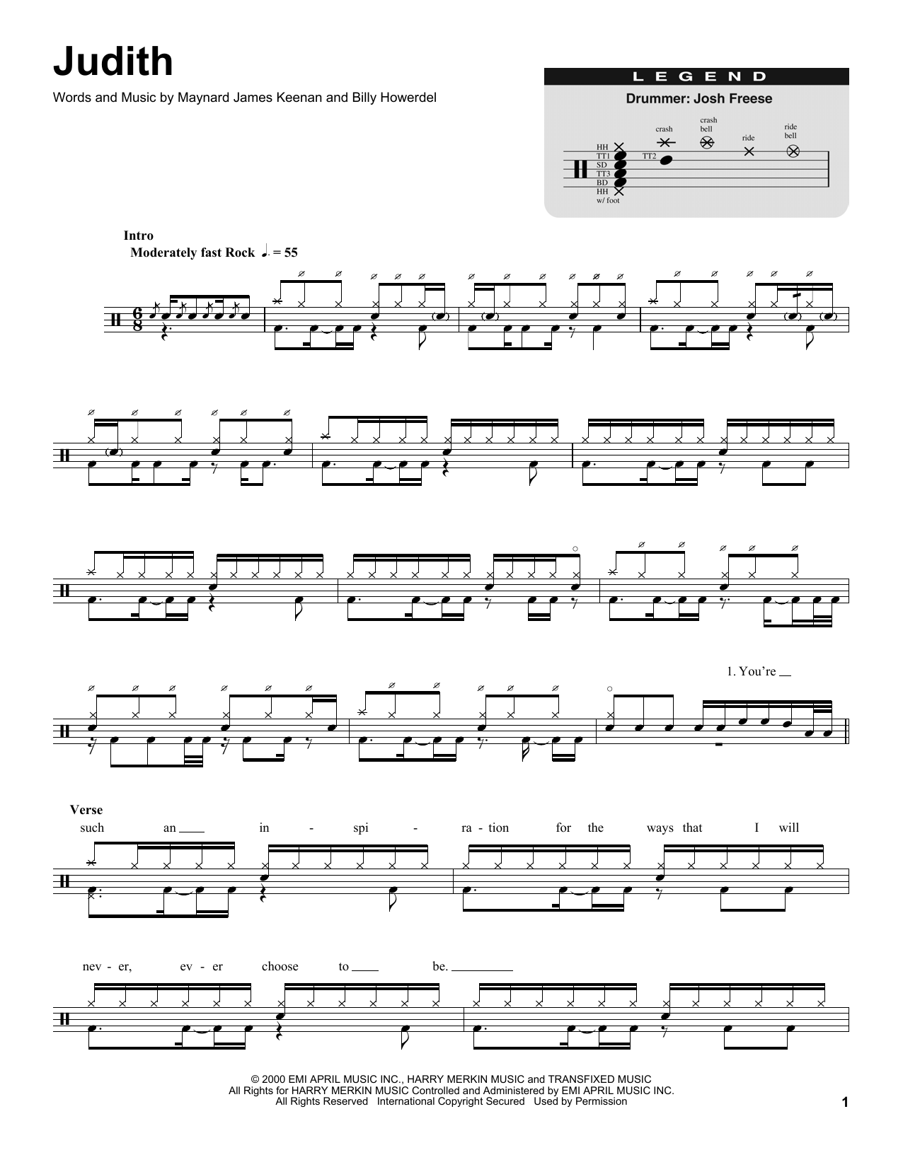 A Perfect Circle Judith sheet music notes and chords. Download Printable PDF.