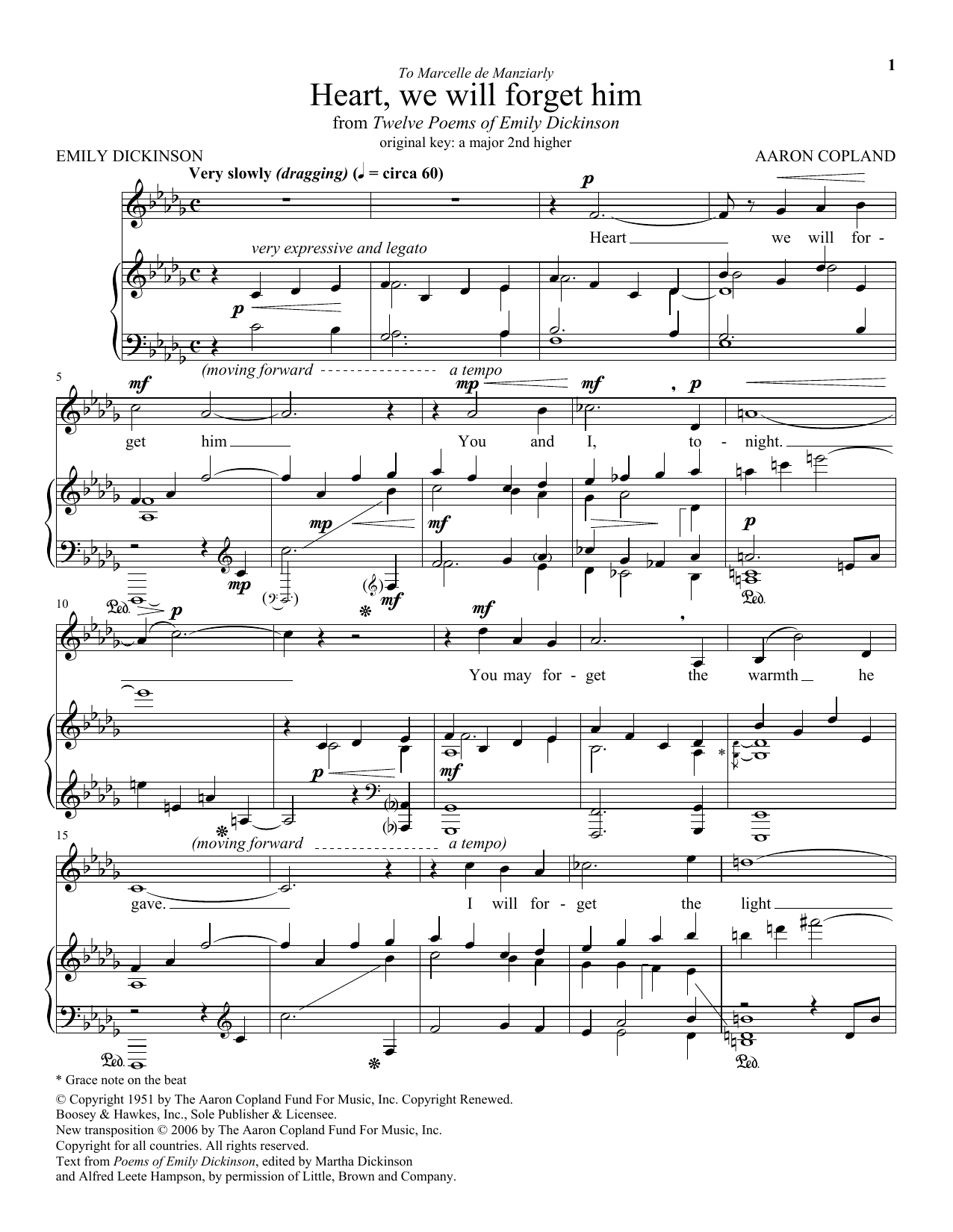 Aaron Copland Heart, We Will Forget Him sheet music notes and chords. Download Printable PDF.