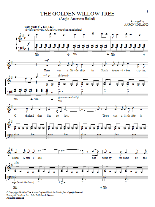 Aaron Copland The Golden Willow Tree sheet music notes and chords arranged for Piano & Vocal