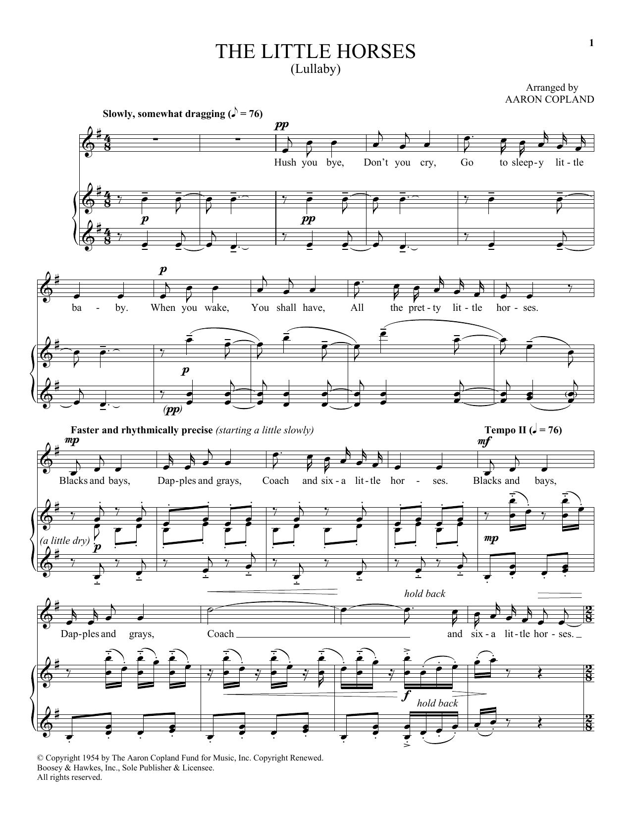 Aaron Copland The Little Horses sheet music notes and chords. Download Printable PDF.